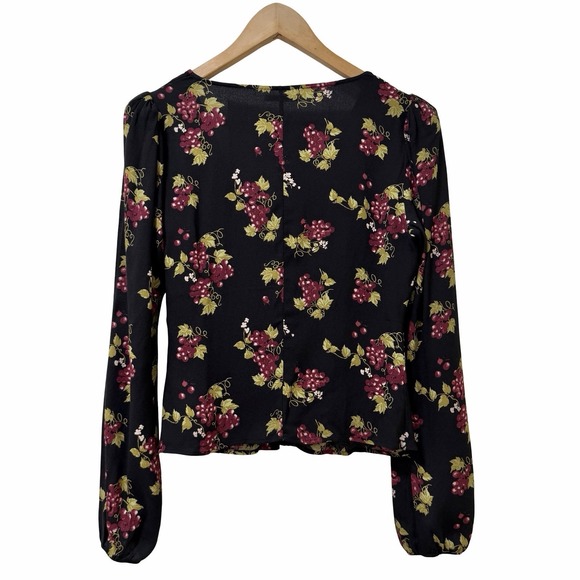 Reformation Womens Nell V Neck Button Up Blouse Size M Black Grape Print Top - Picture 2 of 7